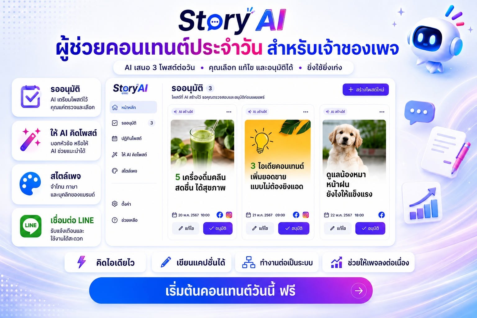 ภาพหน้าจอ Story AI ทำคอนเทนต์ให้เพจคุณ ทุกวัน 1